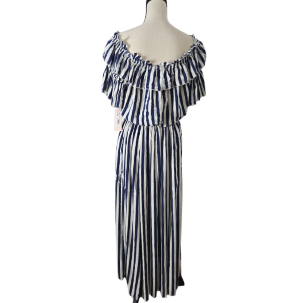 NY&C Eva Mendes Blue & White Stripe 2 Piece Skirt & Top L NWT - Picture 3 of 11